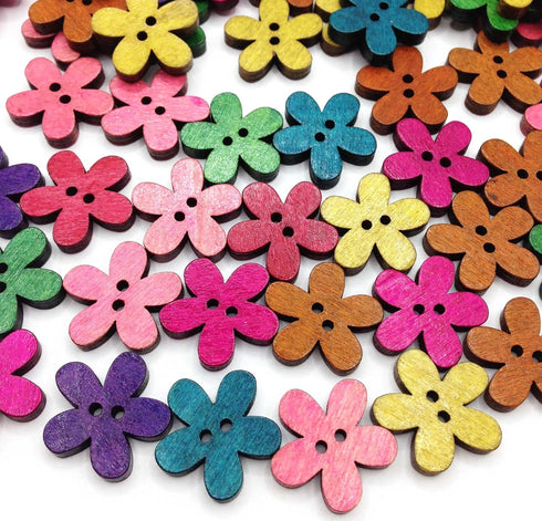 100PC Wood Sewing Buttons, Flower Buttons with 2 Holes Buttons for Sewing DIY Craft Decorative, 20mm x 19mm(6/8" x 6/8")...