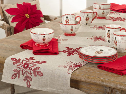 Saro Lifestyle Embroidered Snowflakes Table Runner, 16"x54", Red...