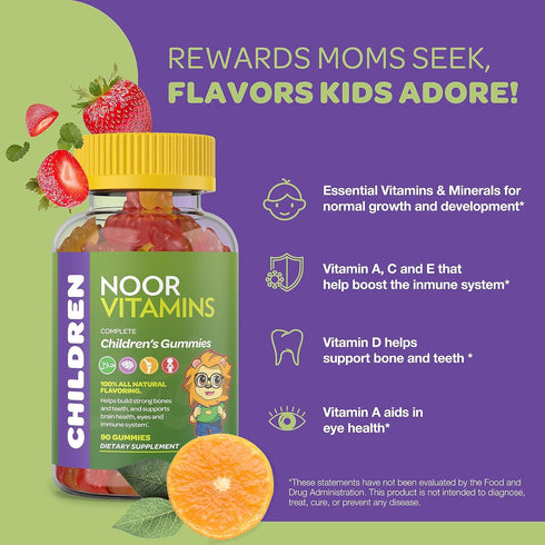 Halal Vitamins, Kids Vitamins, Kids Multivitamin Gummies Noor Vitamins: Vitamin C for Kids, D3, and Zinc for Immunity, B6 B12 for Energy. Non-GMO,...