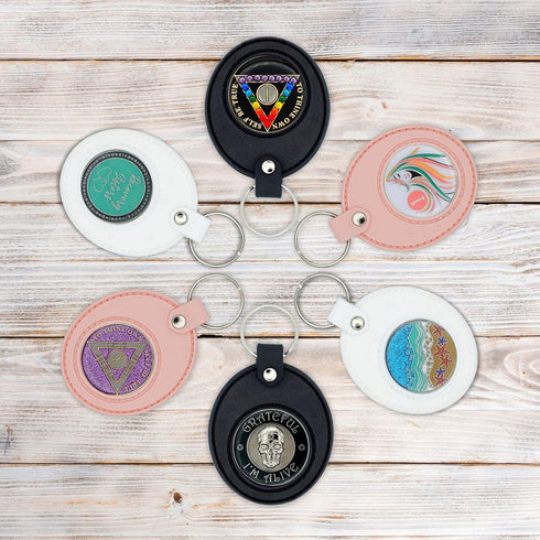 AA Coin Holder Keychain | Displays Both Sides of Sobriety Chips, Medallions, Recovery Coins, and Tokens | Also Fits Apple Airtag | Waterproof Scra...