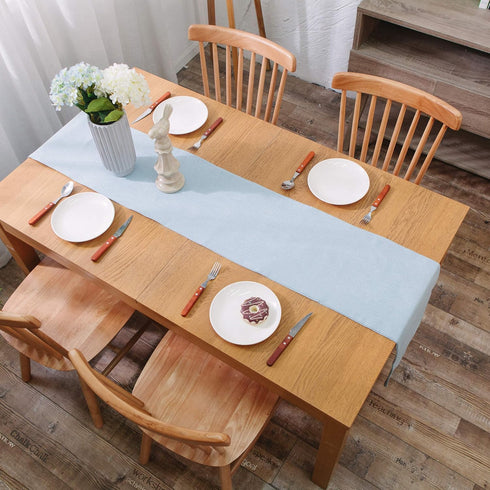 12 x 36 Inch Long Handmade Soft Faux Linen Table Runner with eco-Friendly Blended Fabric Suitable for Short Table Light Blue...
