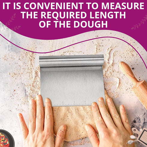 Bench Scraper Kitchen – Multipurpose Pastry Scraper Tool with Measuring Scale, Pizza & Bread Dough Cutter Tool, Stainless Steel Build – Rust-Resis...