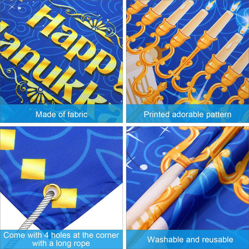 Tatuo Large Happy Hanukkah Party Decoration - Chanukah Photography Backdrop 70.9 x 43.3 Inch Blue Shiny Menorah Lamp...