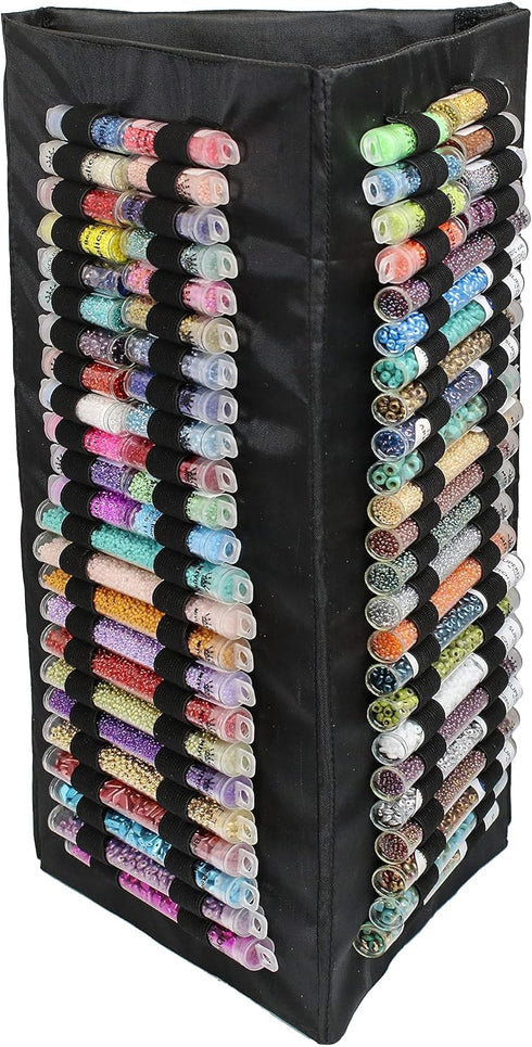 The Beadsmith Bead Tube Tower – Storage Unit – 8 x 16 inches, Folds Easily for Storage or Travel – Holds Large and Small Bead Tubes – Clear Zipper...