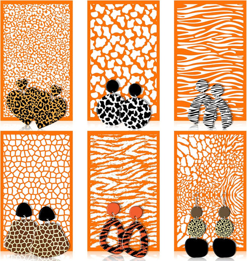 RUMIA 6 Pcs Silk Screen Stencils for Polymer Clay Reusable Animal Print Leopard Silk Screen Stencils for Printing on Clay Earrings Jewelry Decorat...