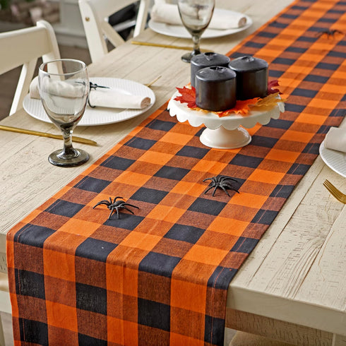 DII Buffalo Check Collection, Classic Farmhouse Table Runner, 14x72, Orange & Black...