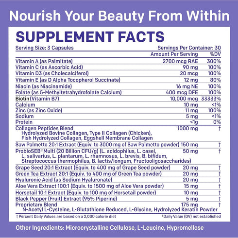 27-in-1 Hair Skin and Nails Vitamins (6180mg) w/Biotin 10000mcg - Biotin and Collagen Supplements for Men and Women - Hair Growth Vitamins, Kerati...