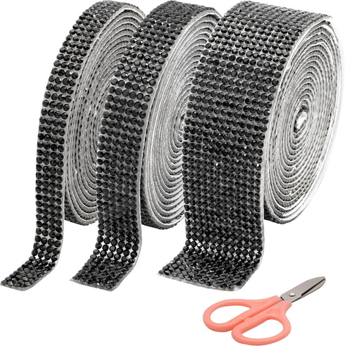 3 Rolls Rhinestone Ribbon - Self Adhesive Rhinestone Strips - Nonwashable Rhinestone Tape - Diamond Ribbon & Bling Wrap for Crafting, DIY, Art, De...