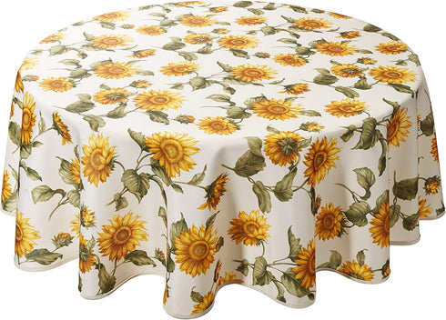 Violet Linen Classic Euro Sunflower Tablecloth with Large Sunflowers Design, 60" Round...