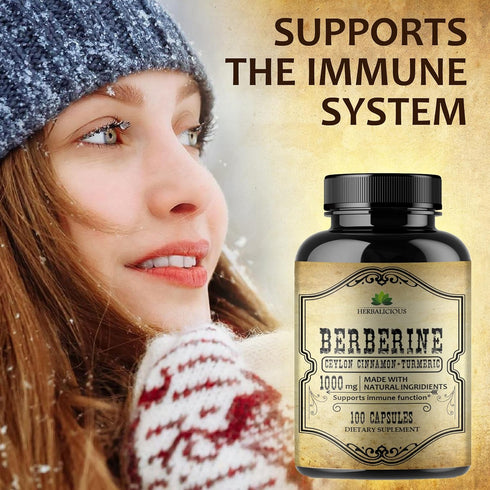 Berberine Capsules Ceylon Cinnamon & Turmeric - Berberine HCL Dietary Supplement for Men and Women – Non GMO Berberine 1000mg – Ideal for Immune S...