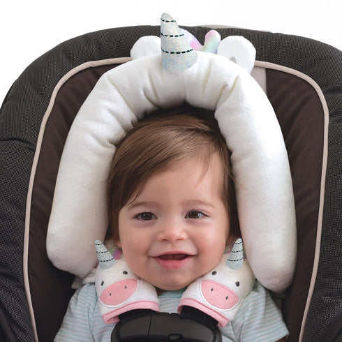Travel Bug Baby & Toddler 3-Piece Head Support & Strap Covers Set for Car Seats, Strollers & Bouncers … (Unicorn)...