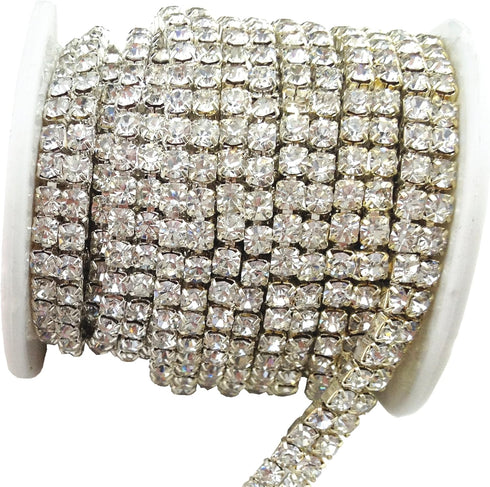 AEAOA 3 Feet 1 Yard 2 Rows Ss16 4mm Close Rhinestone Chain Trims Cup Chain Wedding Cake (Silver+Clear Crystal)...
