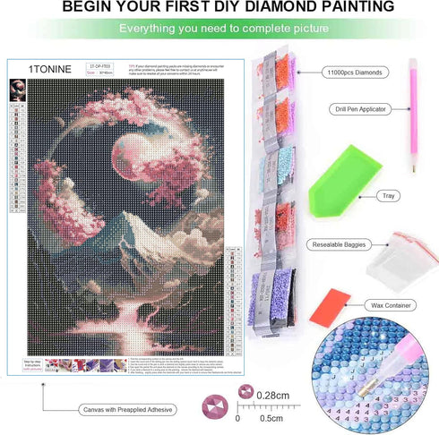1tonine Japanese Landscape Diamond Painting Kits for Adults-5D DIY Full Drill Round Diamond Art Kits for Wall Decor-Fantasy Scenery Diamond Dots P...