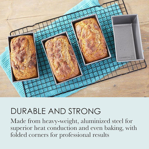 Chicago Metallic Commercial II Non-Stick Mini Loaf Pans, 5-3/4 by 3-1/4 by 2-1/4-Inch, Gray , 4 Count (Pack of 1)...