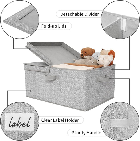 GRANNY SAYS Fabric Storage Bin with Lid, Decorative Storage Box, Extra Large Storage Baskets, Closet Organizer, Gray, 1-Pack...