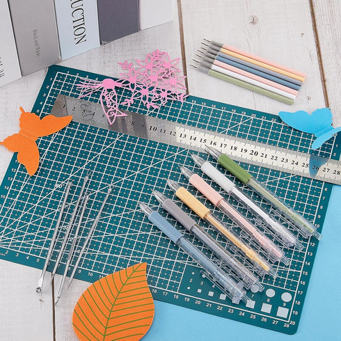 Lanties 24 Pcs Art Cutting Tools Kit, 6 Pcs Carving Craft Paper Pen Cutting Tool with 12 Pcs Refills 4 Pcs Weeding Art Tool Double Sided Cutting M...