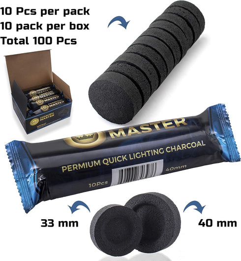 Quick Light Charcoal Tablets for Incense – 33mm Capsules – Charcoal Disk Lights – Instant Fire Coal Tablets – Set of 100 Charcoal Disks per Box...