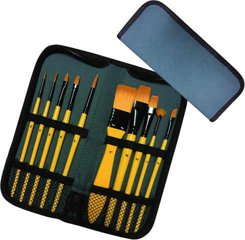 Exerz Artist Paint Brush 10pcs Professional Synthetic hair Brushes in a Travel Case/Perfect for Acrylic Watercolor Gouache & Face Paint - Acrylic...