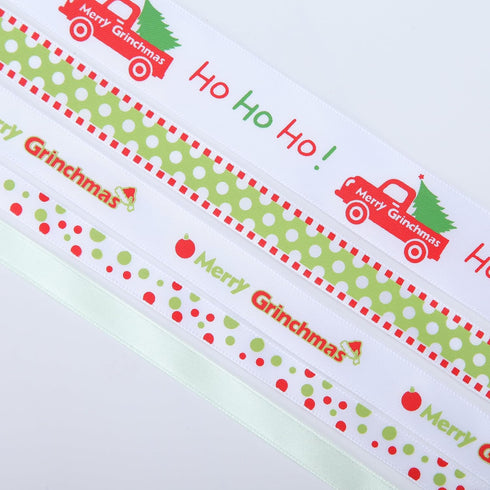 Red Green Ribbon 10 Rolls Total 50 Yards Christmas Craft Satin Ribbon Funny Cartoon Character Gift Wrapping Ribbon Decorative Ribbon for Xmas Tree...