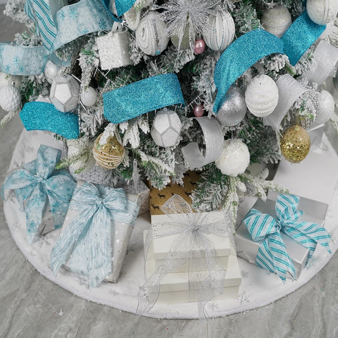 HUIHUANG Blue Ribbon for Christmas Tree, Christmas Blue and Silver Wired Christmas Ribbons for X-mas Tree, Wreath, Garland, Bows, Home Decor, Gift...