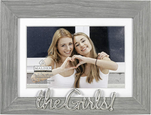 Malden International Designs 4x6 or 5x7 The Girls! Distressed Expressions Picture Frame Silver Finish The Girls! Word Attachment Gray Textured Woo...