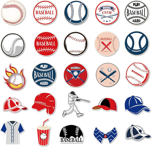 Baseball PVC Waterproof Stickers(50pcs) for Bottles,Luggages,Laptop,Skateboard,Notebooks,Cars,Motorcycles,Bicycles...