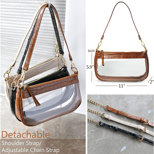 Clear Shoulder Handbag PVC Classic 90s Purse Women Vegan Leather Crocodile Crossbody Bag...