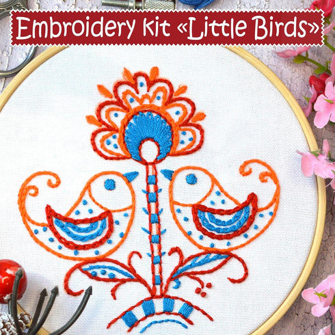 Povitrulya Embroidery Kit for Beginners 'Birds' - Fun Starter Kit for Hand Embroidery...
