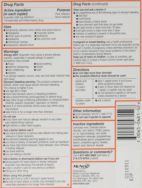 Motrin IB, Ibuprofen 200mg Tablets for Fever, Muscle, Headache & Pain Relief, 50 Count, Pack of 2...