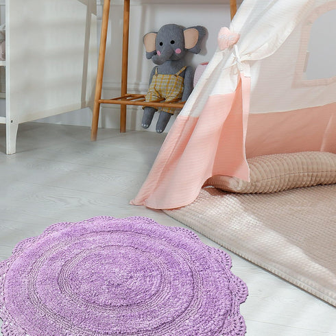 Chardin home Lavender Crochet Bathrug,100% Cotton Round bathmat with artisanally Handcrafted Crochet Border, 24 Inch Diameter, Perfect for Half Ba...