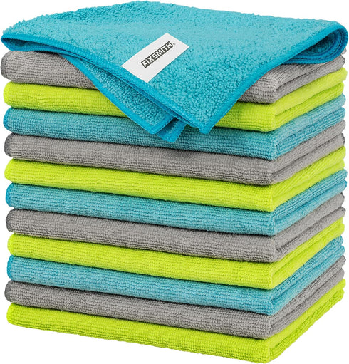 FIXSMITH Microfiber Cleaning Cloth - Pack of 12, Multi-Functional Cleaning Towels, Size: 12 x 16 in, Highly Absorbent Cleaning Rags, Lint-Free, St...