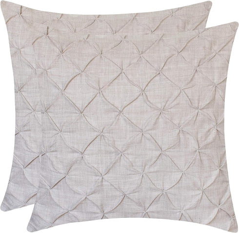 The White Petals Faux Linen Throw Pillow Covers - Pinch Pleat, Textured, Luxurious, Elegant & Decorative (18x18 inch, Pack of 2, Natural Oatmeal C...