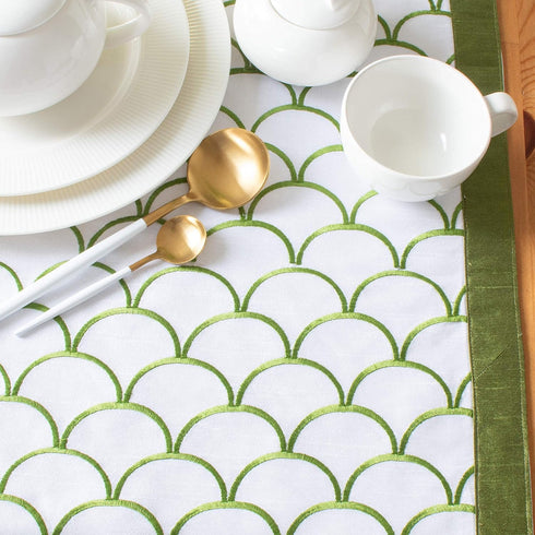 The White Petals Green Dresser Scarf Table Runner - (14x48 inch) | Fabric Lined | Properly Finised, No Fray Edges | for Home, Kitchen, Dining Room...