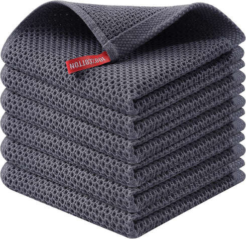 Kitinjoy 100% Cotton Kitchen Dish Cloths, 6 Pack Waffle Weave Ultra Soft Absorbent Dish Towels for Drying Dishes Quick Drying Kitchen Towels Dish ...