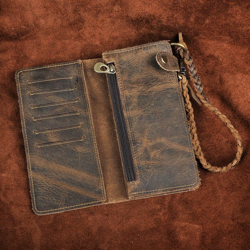 Le'aokuu Mens Genuine Leather Bifold Wallet Organizer Checkbook Removable Chain Wallet...