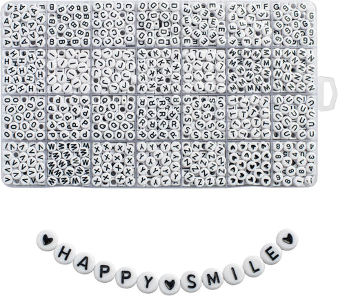 1400pcs Letter Beads Kit, 4x7 mm Acrylic Round Alphabet Beads Number Beads Heart Beads for Jewelry and Bracelet Making, in 28 Grid Box (White and ...
