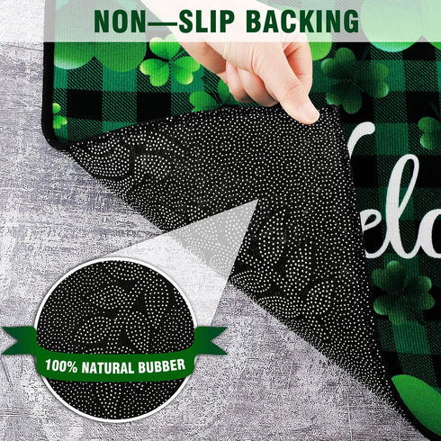 St. Patrick's Day Doormat Lucky Green Shamrocks St. Patrick's Day Doormat Irish Plaid Welcome Mat Non Slip Rubber Area Rugs for Bathroom Entrance ...