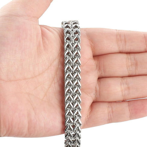 FIBO STEEL Stainless Steel 12MM Two-strand Wheat Chain Bracelet for Men Punk Biker Bracelet,8.0-9.1 inches...