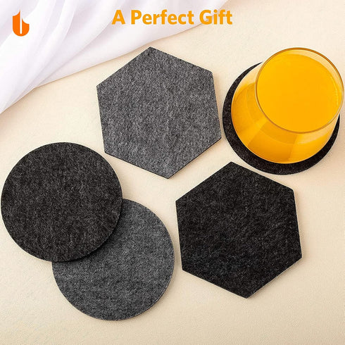 Urbanstrive 6 PCS Coasters Absorbent Felt Coasters for Drinks Bar Home, 4 Inch (Black Round)...