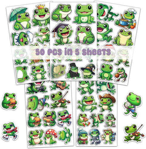 50 PCS Frog Stickers Pack Vinyl Decal Waterproof for Water Bottles Laptops Phone Case Luggage Scrapbook Helmet Decorations Gift Teens Kids...