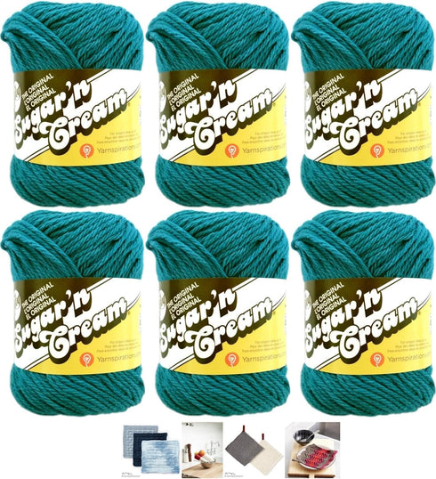 Bulk Buy: Lily Sugar'n Cream Yarn 100% Cotton Solids and Ombres (6-Pack) Medium #4 Worsted Plus 4 Lily Patterns (Teal 01133)...