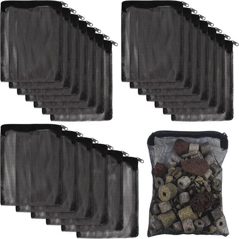20pcs Aquarium Filter Media Bags 8x6inch Fine Mesh Bags Reusable Filter Bags with Plastic Zipper for Biospheres,Ceramic Rings(Black)...