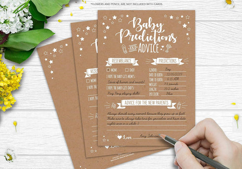 Neatz 50 Rustic Baby Shower Prediction and Advice Cards - Gender Neutral Boy or Girl, Baby Shower Games...