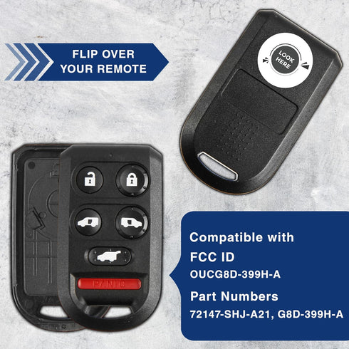 KeylessOption Key Fob Cover Case Replacement for 2005 2006 2007 2008 2009 2010 Honda Odyssey Remote Shell, 6-Button OUCG8D-399H-A, No Programming ...