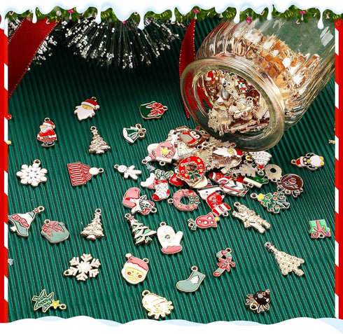 SANNIX 350Pcs Christmas Charms for Jewelry Making, Gold Enamel Charms Christmas Charm Pendants for DIY Crafts Bracelets Necklace Earrings Craft Su...