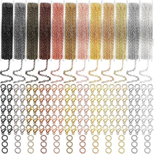 12 Rolls 120 Feet 2 mm Jewelry Making Chains Necklace Chains Jewelry Making Supplies 12 Colors Jewelry Chain Link Cable Chain Roll with 120 Lobste...