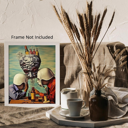 Posterizer 1 pcs-futuristic men getting served beer by a robot-Abstract & Modern Art - Art for Cafe, Restaurant, Coffee Bar - UNFRAMED Wall Art...