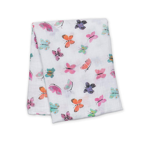 Lulujo Baby 100% Cotton Muslin Swaddle Blanket, 47 x 47-Inches, Butterfly...