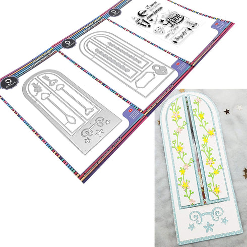 Alinacutle Slimline Card Frame Vintage Window Die Cut and Clear Stamps, Paper Craft Metal Die Sets,Scrapbooking Cutting,DIY Card Metal Punch Templ...