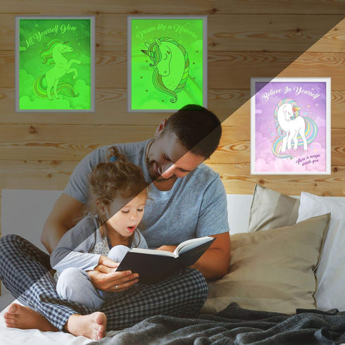 Unicorn Wall Decor, Glow In The Dark Unicorn Posters for Girls Bedroom, Glowing Pictures including Inspired Words, Birthday Gift for Girls, Little...